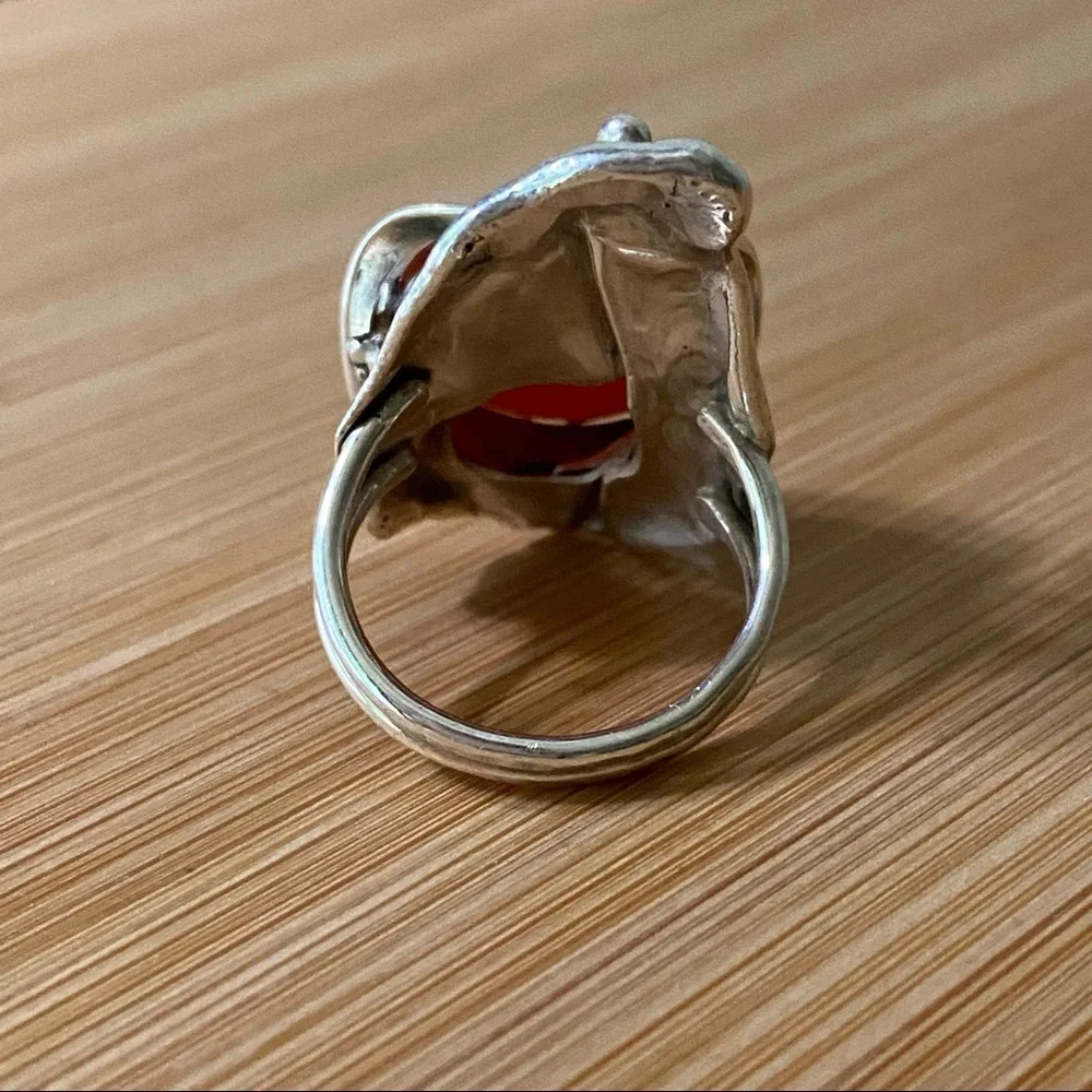 Sterling Silver Large Carnelian Stone Ring - Picture 15 of 16